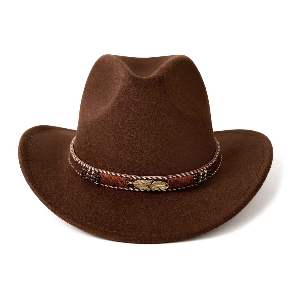 9565 Western Cowboy Hat Wide Brim Outdoor Fedora Hat Coffee